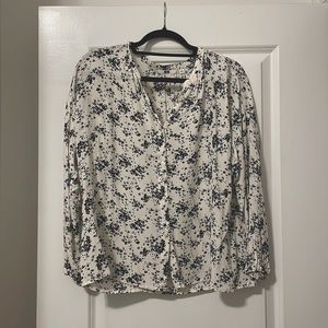 Uniqlo - White Floral Long-Sleeve Blouse